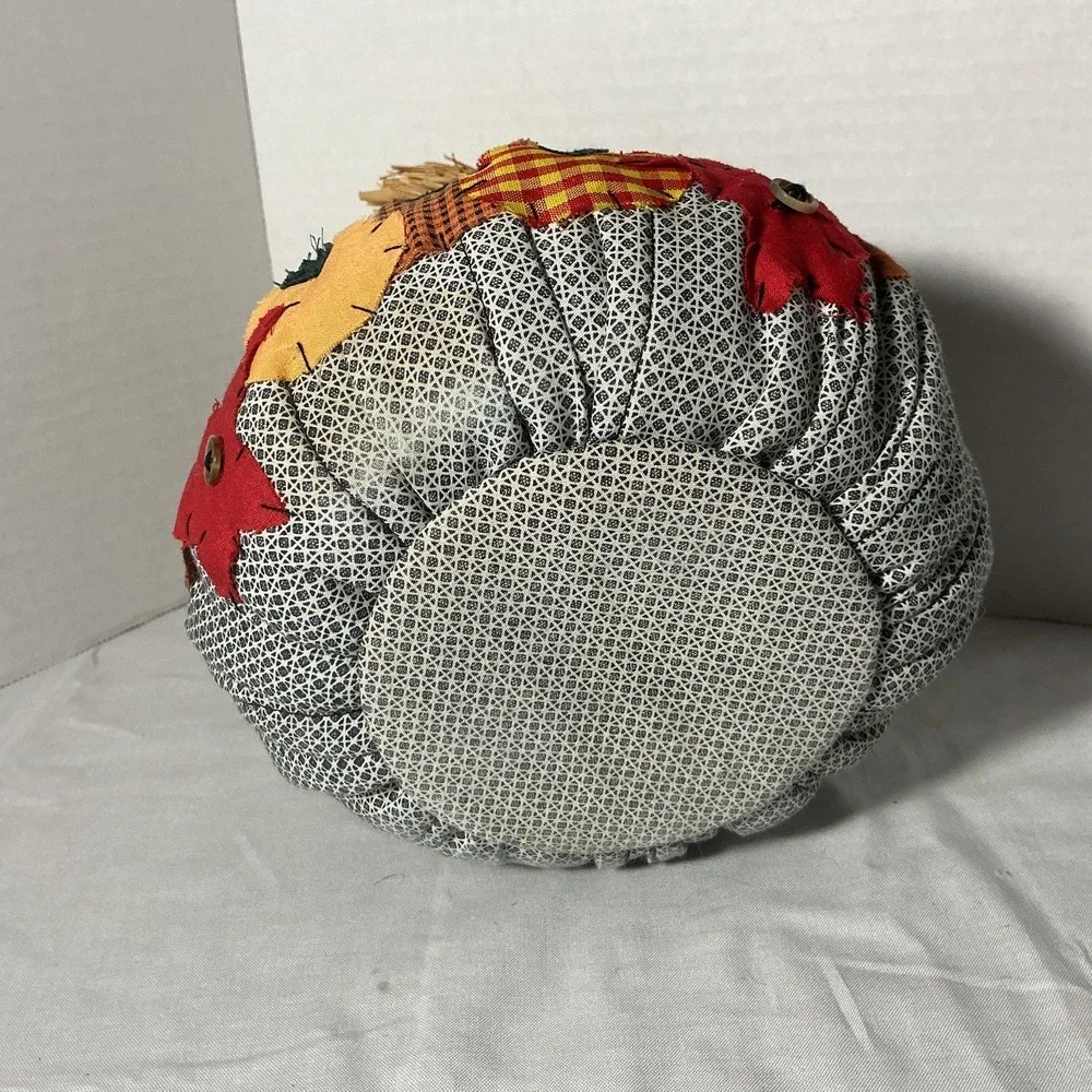 Vintage 1990,s Y2K Plush Patchwork Pumpkin Basket Wicker Lid Scarcrow Elements